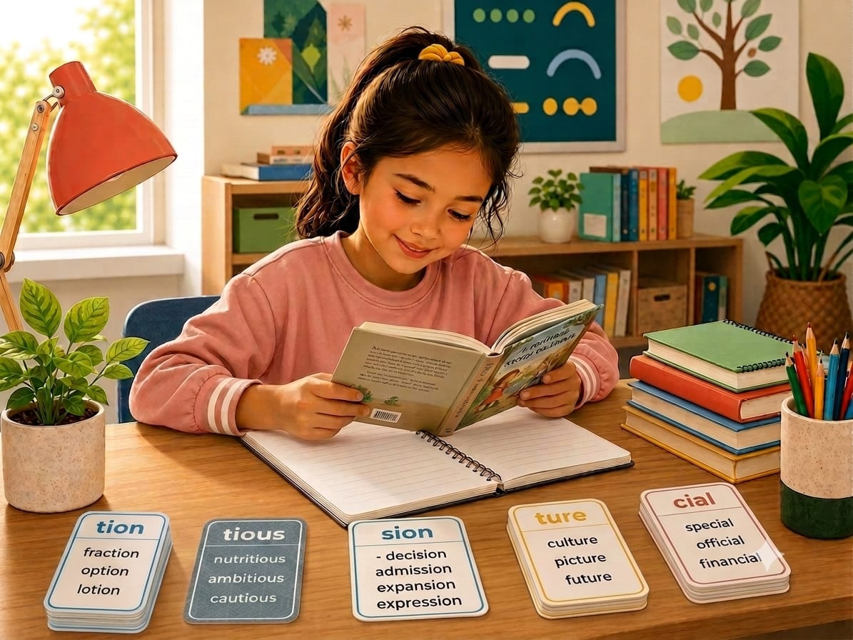 Older child practicing advanced phonics and writing patterns.