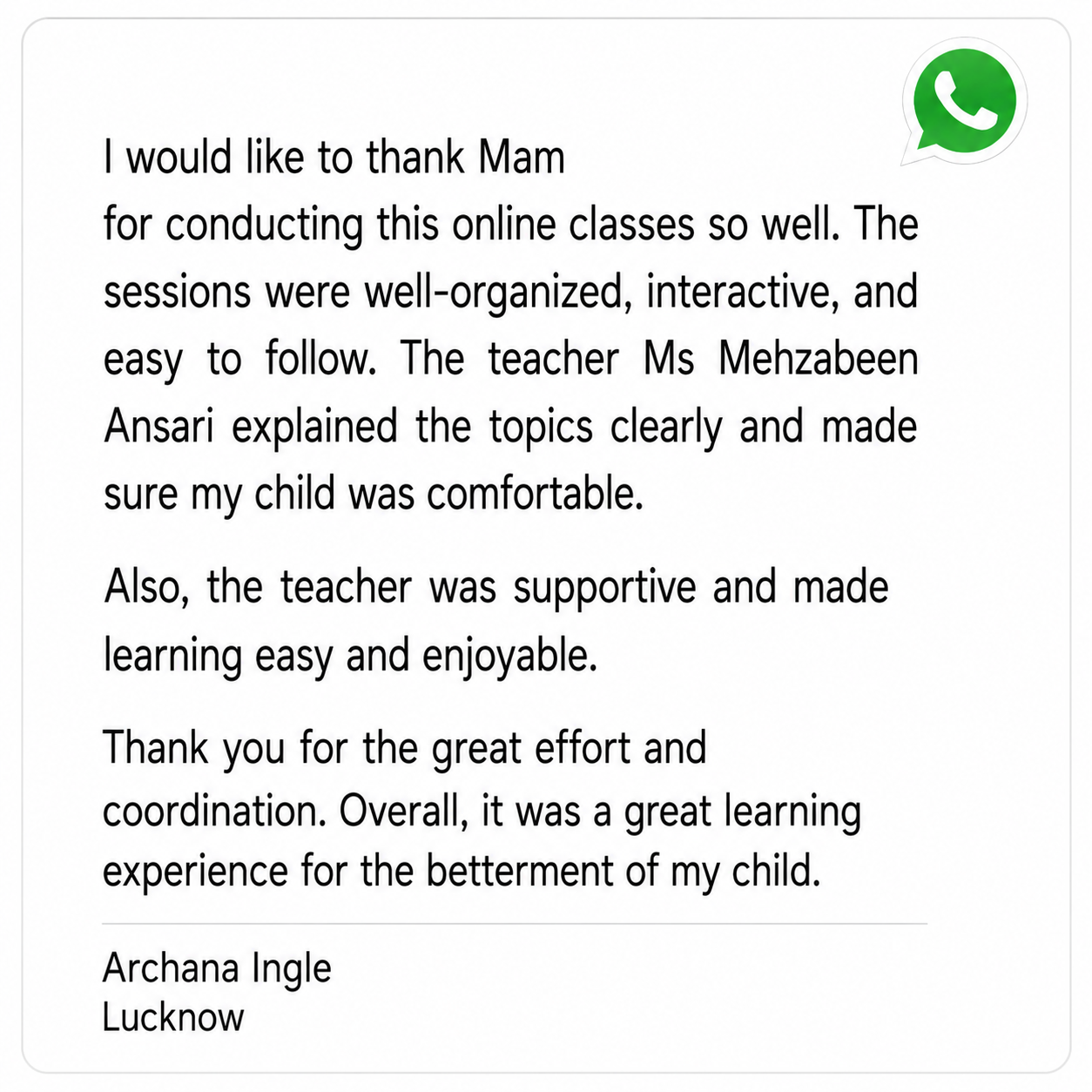 Parent testimonial 1 of 17