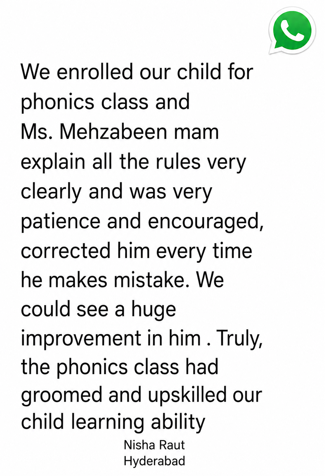 Parent testimonial 14 of 17