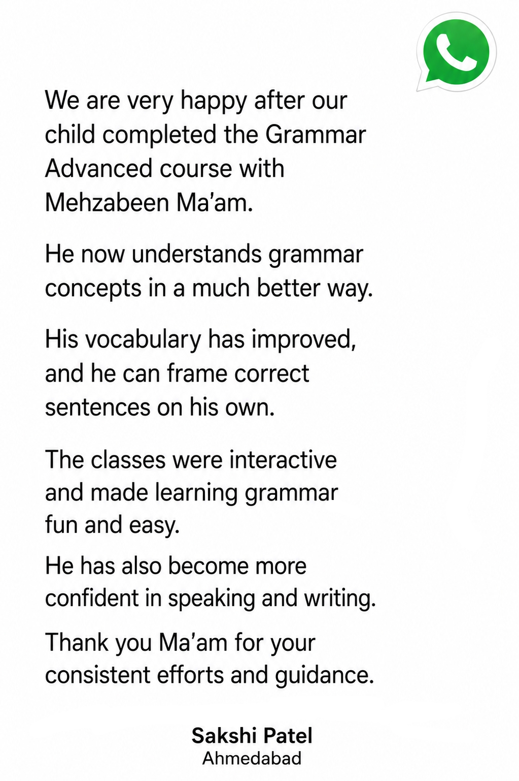 Parent testimonial 17 of 17